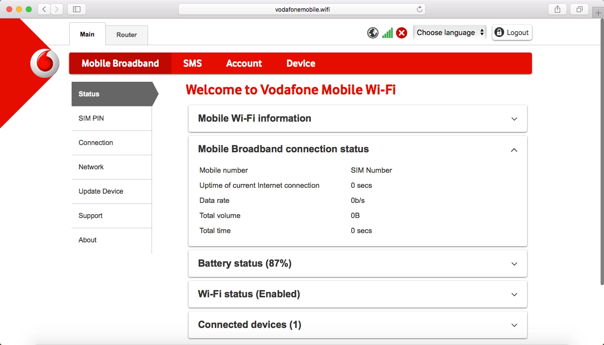 The internet connection information is displayed.