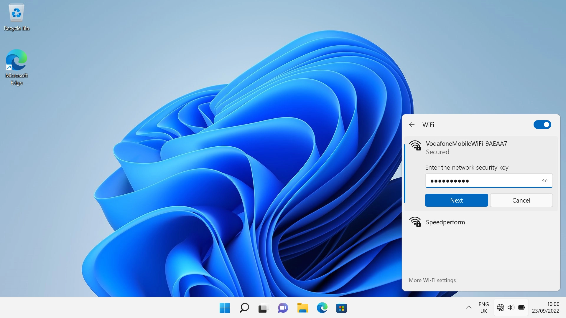 If you're asked to key in the password for your Wi-Fi hotspot do so, and click Next.