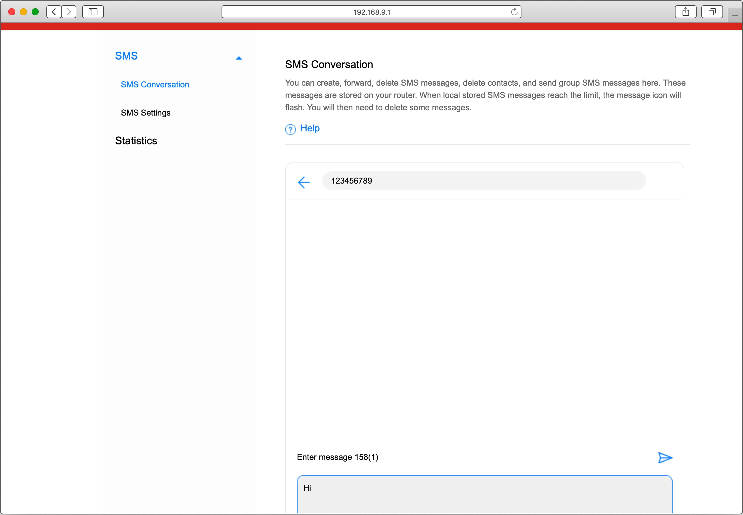 Click the send icon when you've finished your text message.