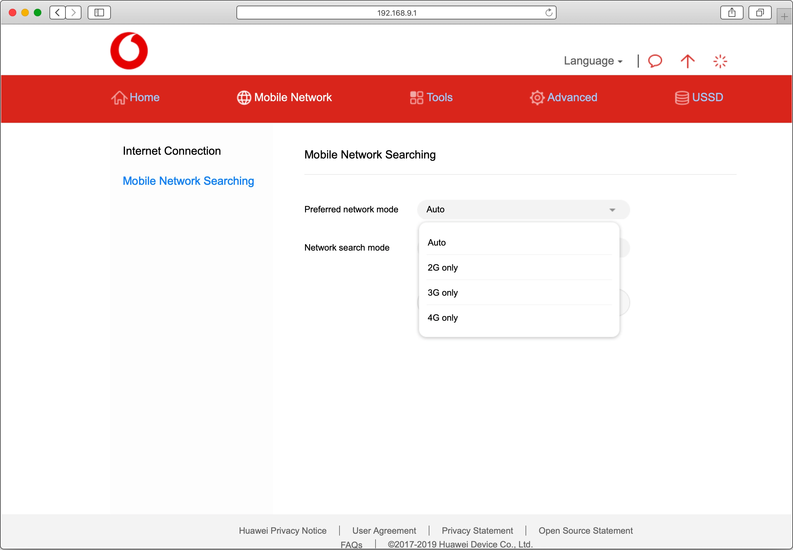 Click the required setting.