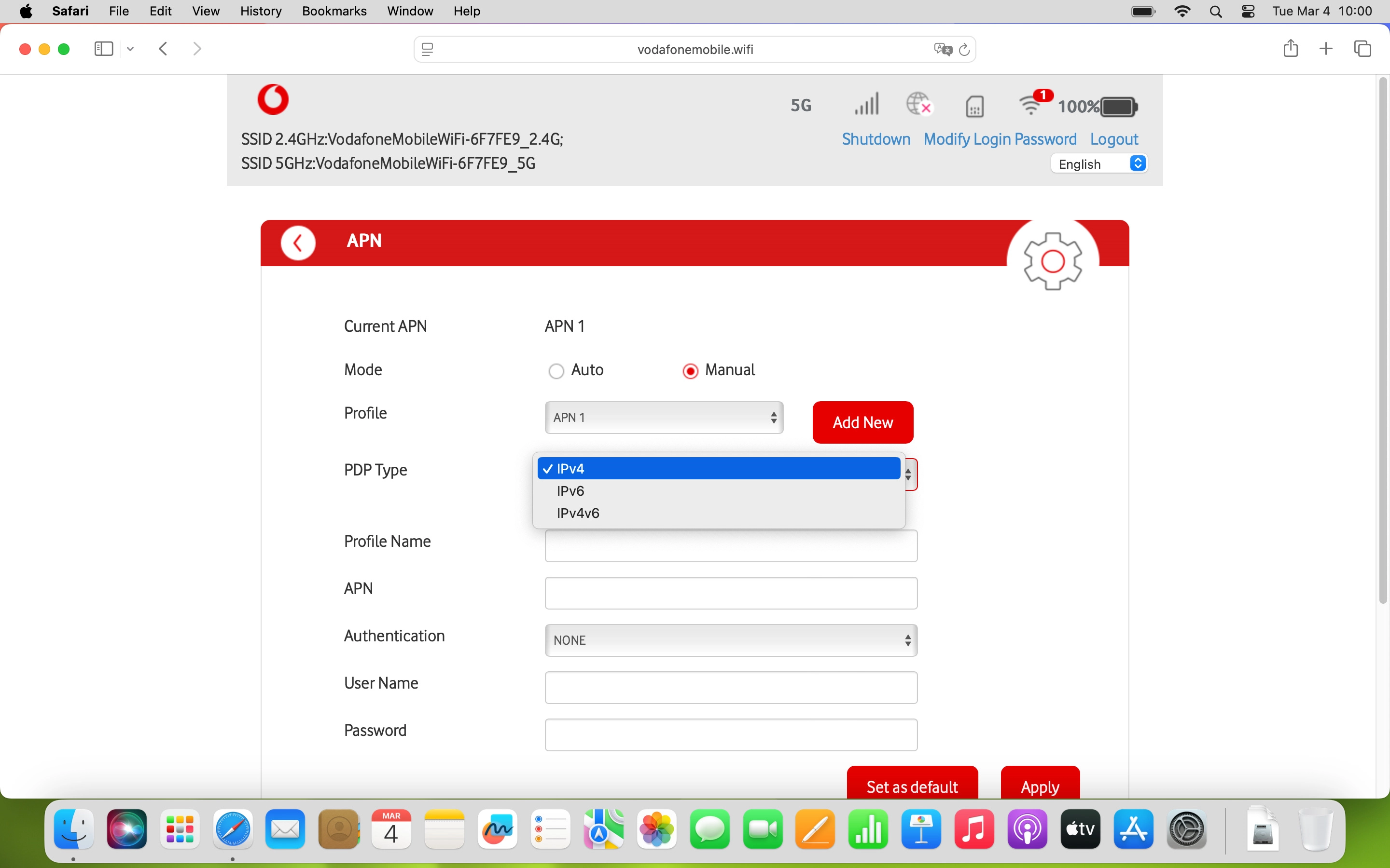Click the required setting.