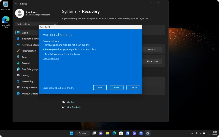 Click Change settings.