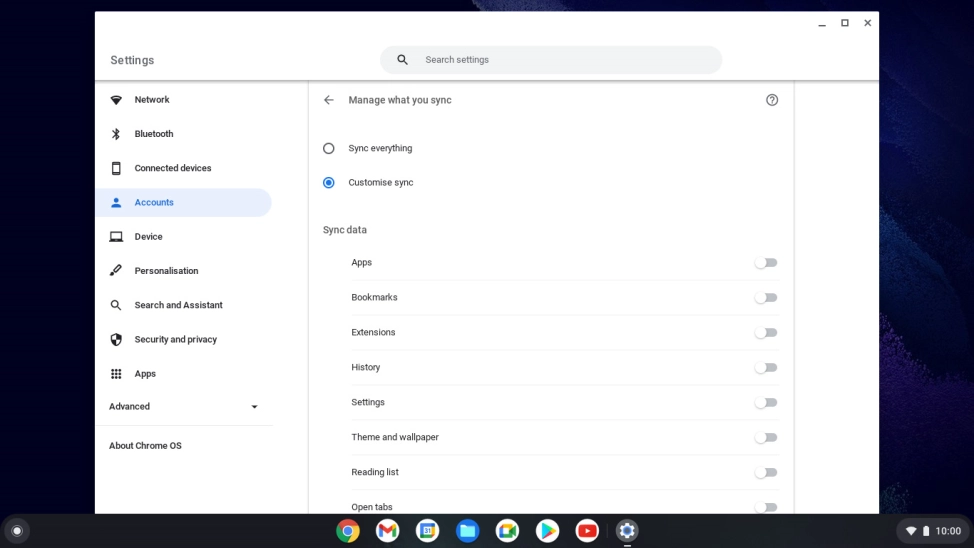 Click the indicators next to the required settings.