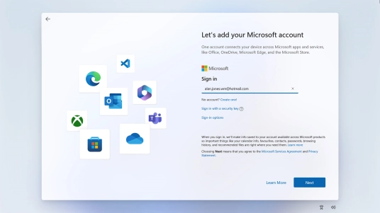 Key in the username for your Microsoft account and click Next.