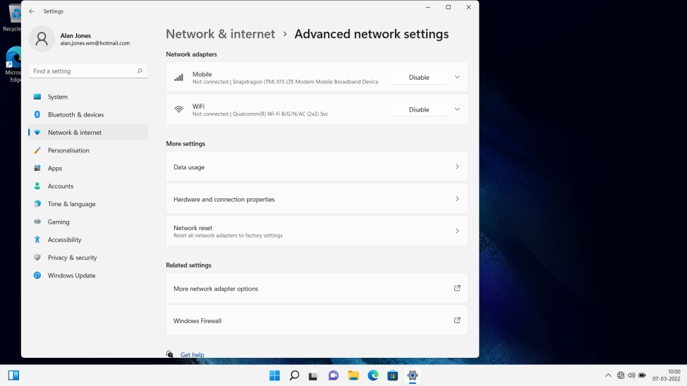 Click Network reset.