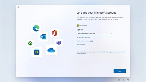 Key in the username for your Microsoft account and click Next.