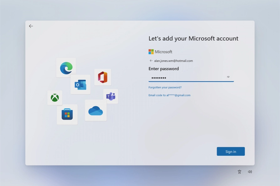 Key in the password for your Microsoft account and click Sign in.