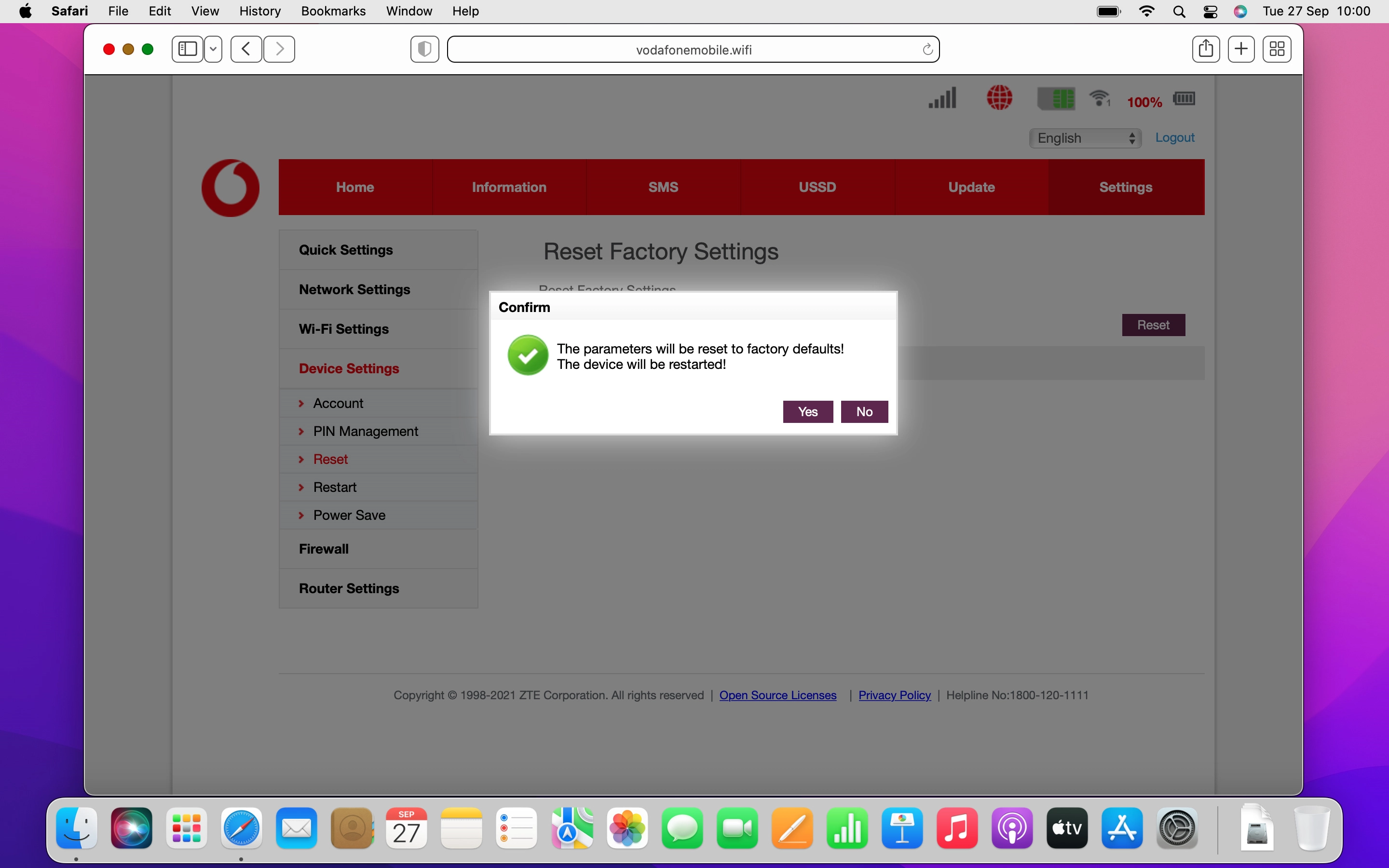 Click Yes and wait while your router restores the factory default settings.