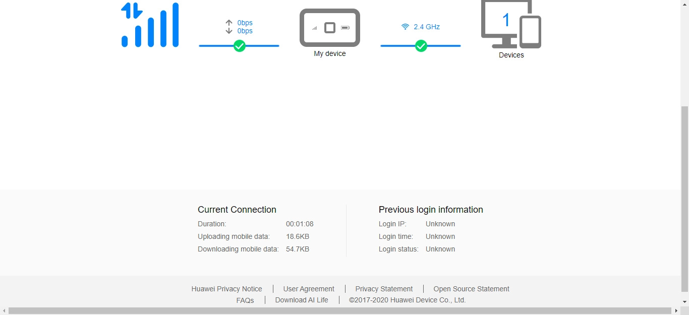 The internet connection information is displayed.