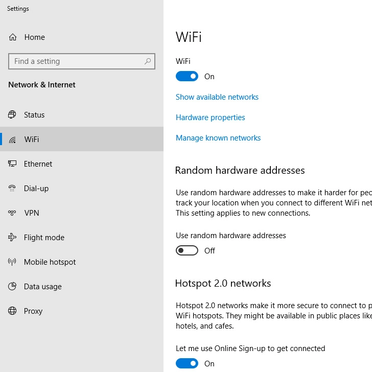 Click Manage known networks.