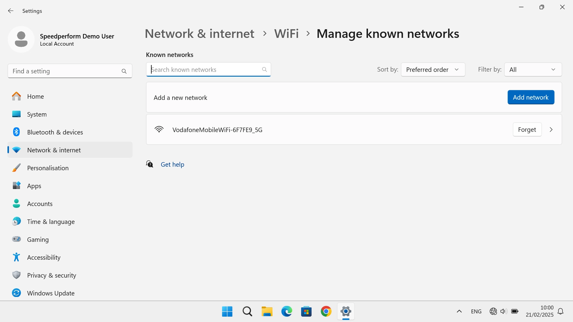 Click Forget next to the required Wi-Fi hotspot.