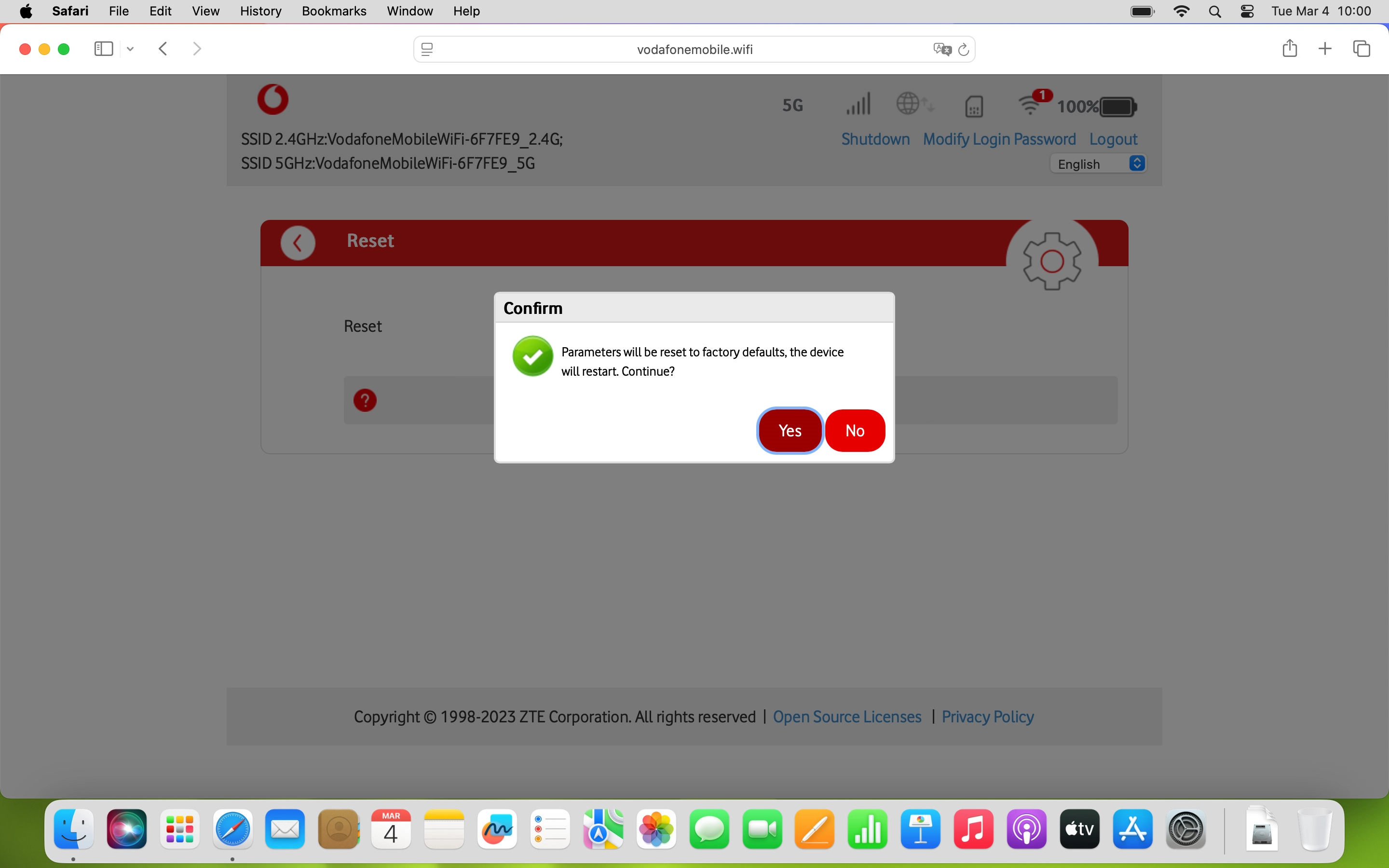 Click Yes and wait while your router restores the factory default settings.