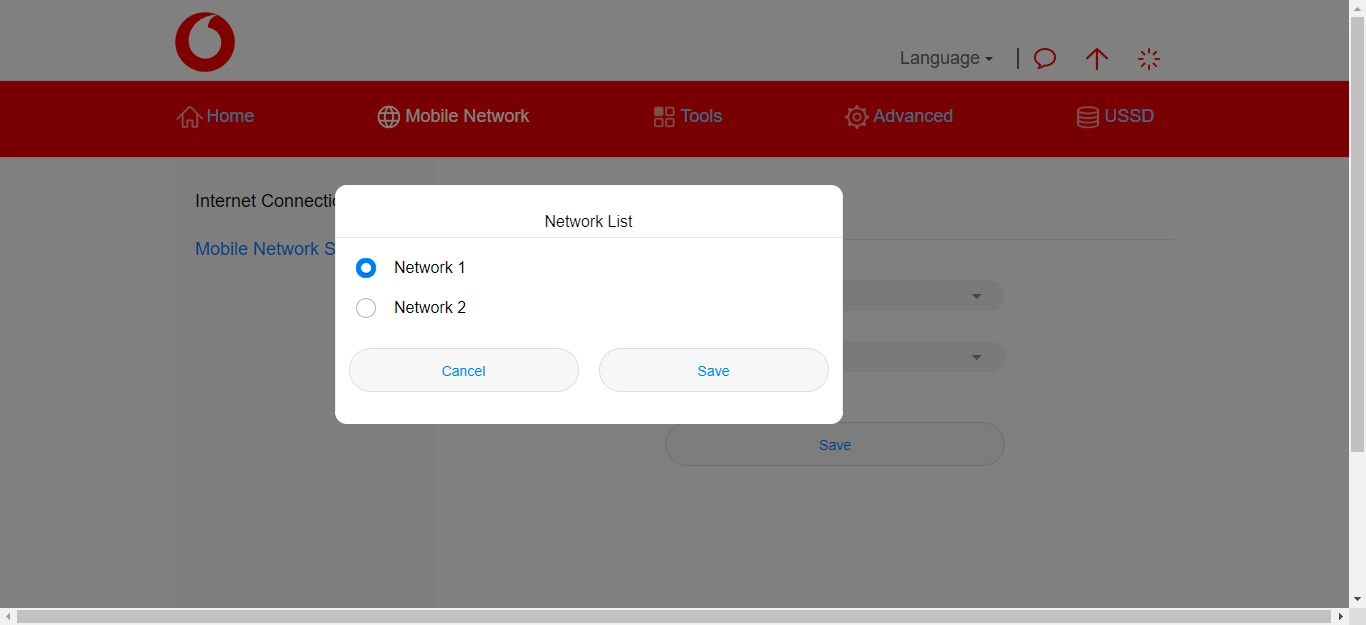 Click the field next to the required network.