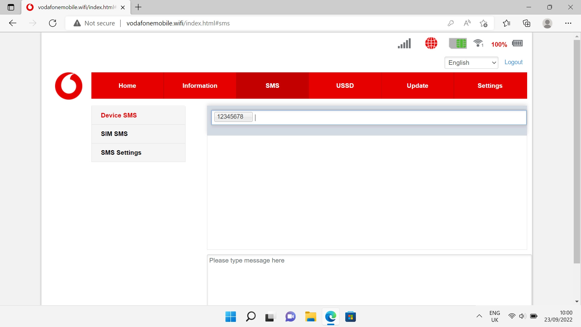 Click the text input field and write the text for your text message.