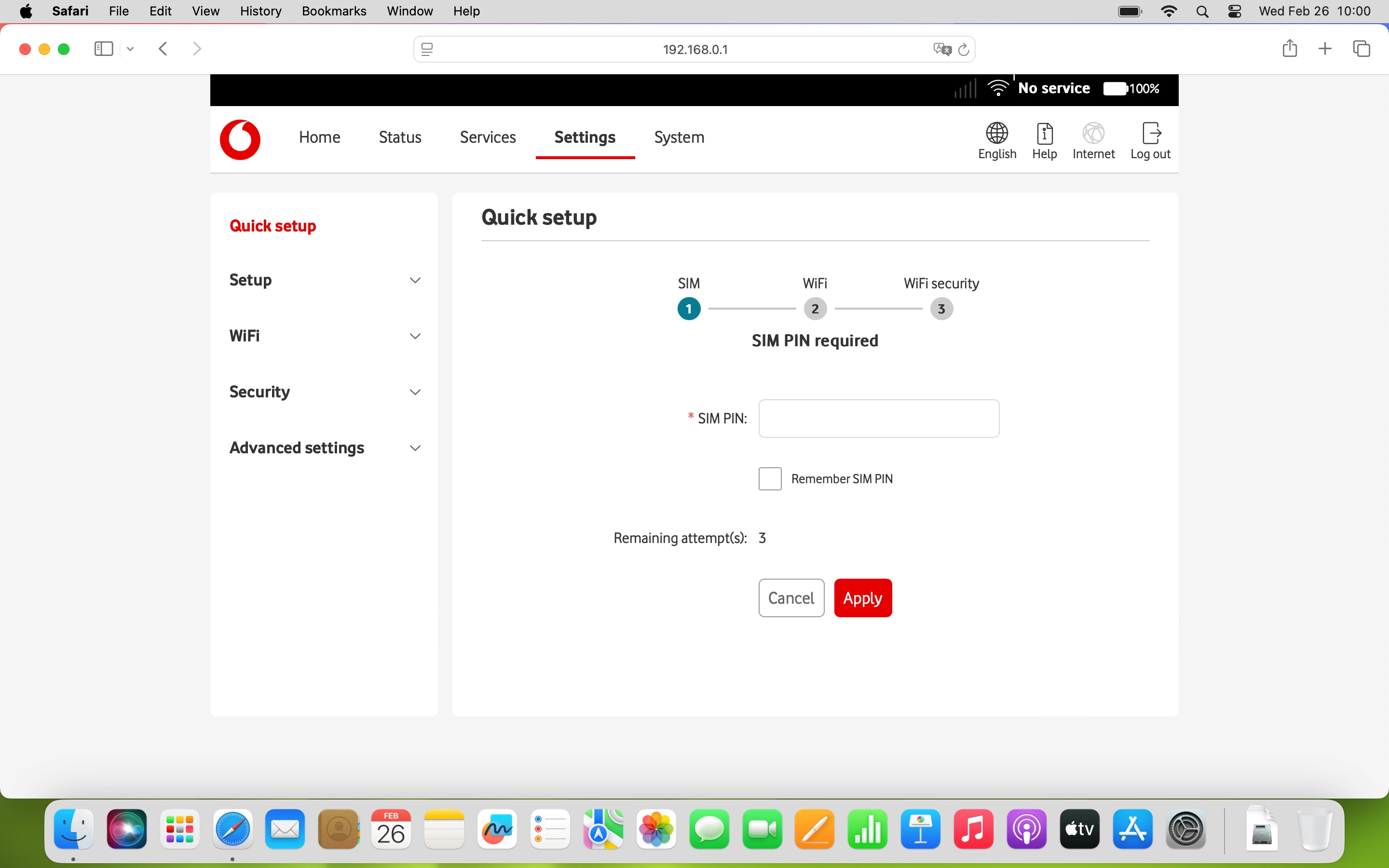 If your SIM is protected by a PIN, click the field next to 