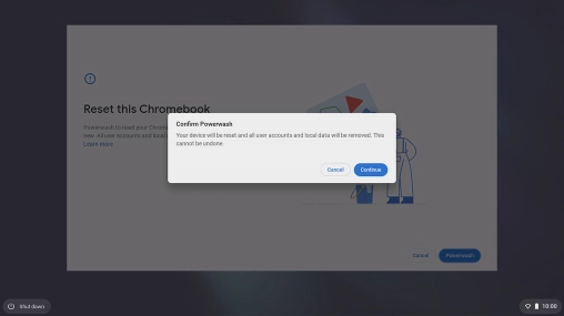 Click Continue. Wait a moment while the factory default settings are restored. Follow the instructions on the screen to set up your laptop and prepare it for use.