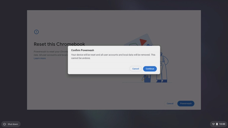 Click Continue. Wait a moment while the factory default settings are restored. Follow the instructions on the screen to set up your laptop and prepare it for use.