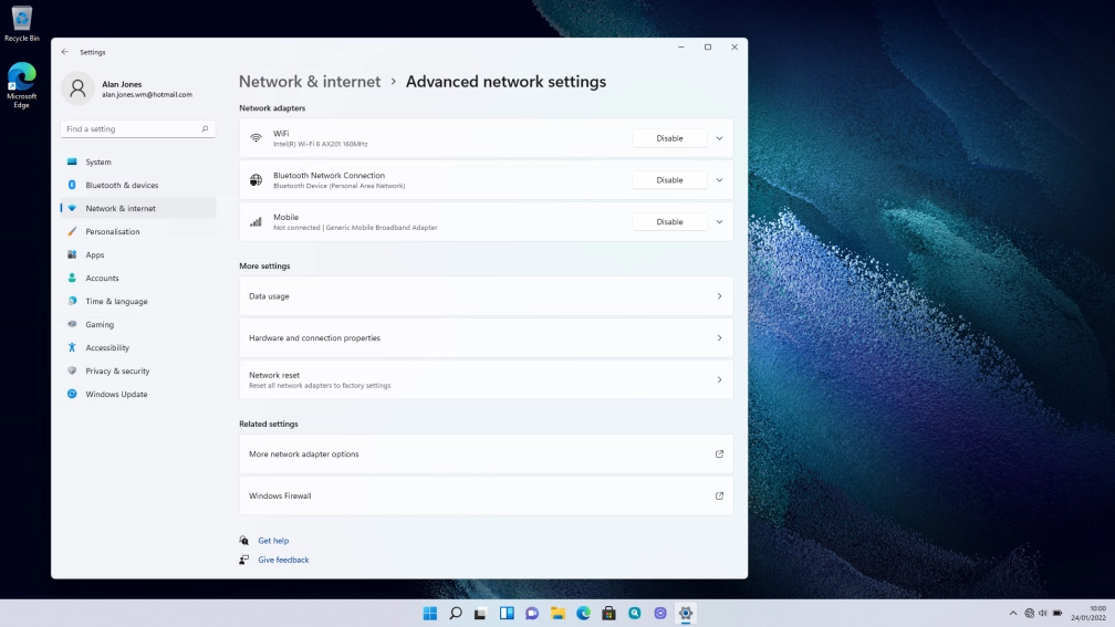 Click Network reset.