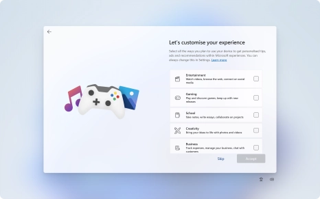 Click the fields next to the required categories to receive customised tips and suggestions.