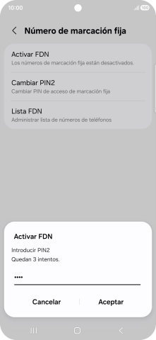 Introduce el código PIN2 y pulsa Aceptar.
