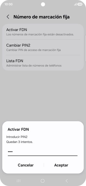 Introduce el código PIN2 y pulsa Aceptar.