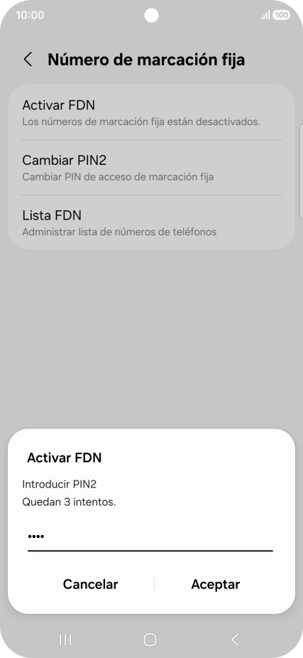 Introduce el código PIN2 y pulsa Aceptar.