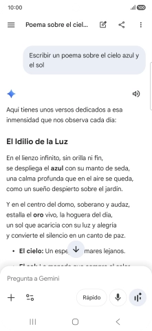 A Gemini le puedes pedir que genere un texto a partir de una descripción tuya.