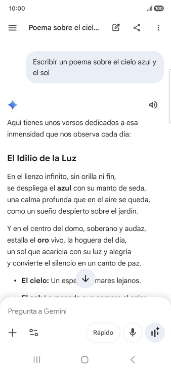 A Gemini le puedes pedir que genere un texto a partir de una descripción tuya.