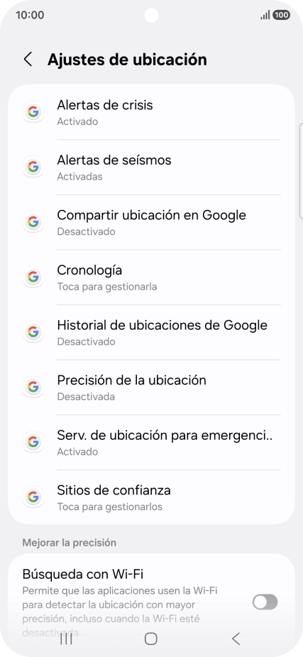 Pulsa Precisión de la ubicación.