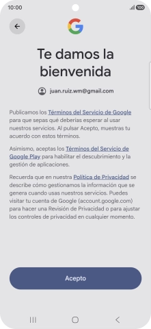 Pulsa Acepto y sigue las indicaciones de la pantalla para seleccionar los ajustes de tu cuenta de Google.