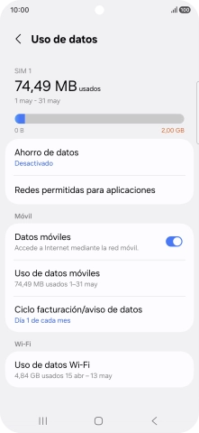 El consumo total de datos se visualiza ahora en la pantalla.
