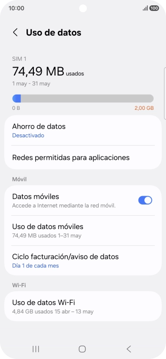 El consumo total de datos se visualiza ahora en la pantalla.