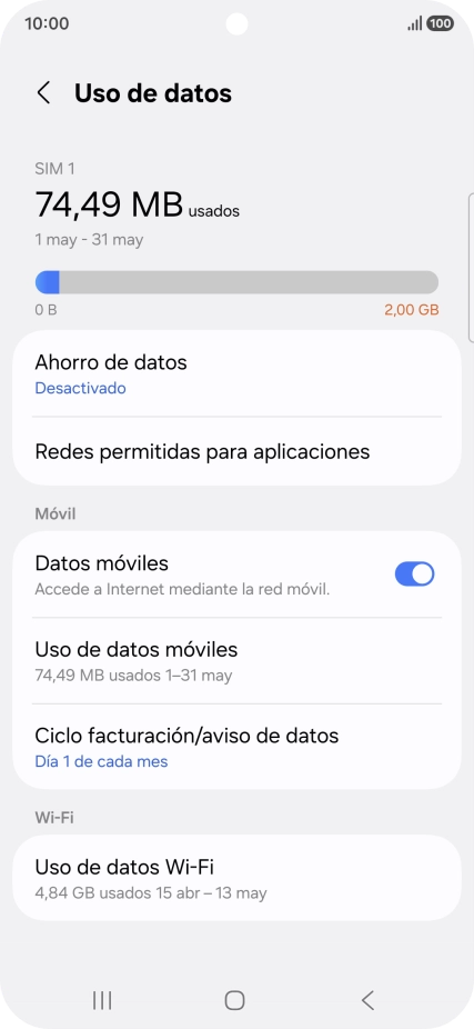 El consumo total de datos se visualiza ahora en la pantalla.