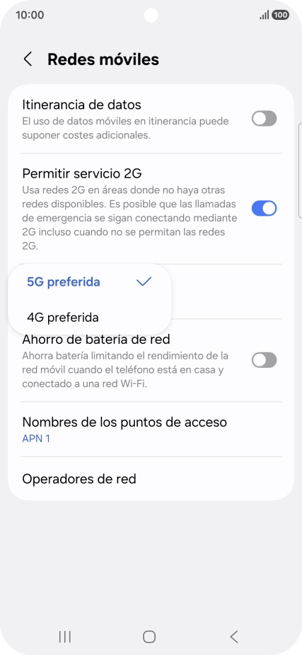 Pulsa el tipo de red deseado.