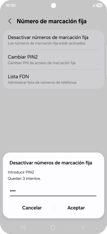 Introduce el código PIN2 y pulsa Aceptar.