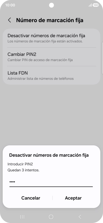 Introduce el código PIN2 y pulsa Aceptar.