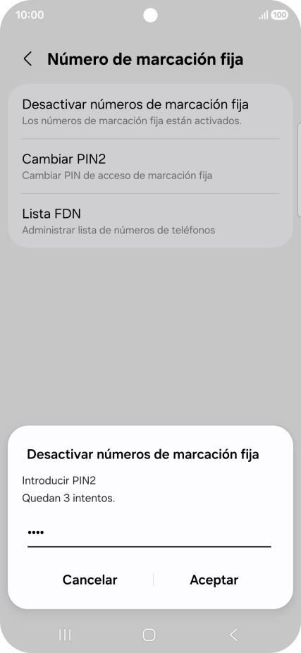 Introduce el código PIN2 y pulsa Aceptar.