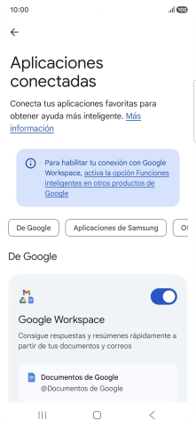 Pulsa el indicador junto a la extensión deseada para activar la función.