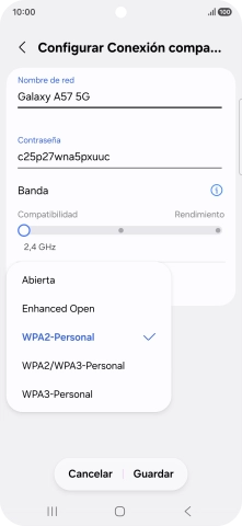 Pulsa WPA3-Personal para proteger la conexión wifi con una contraseña.