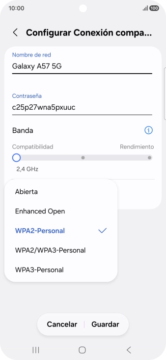 Pulsa WPA3-Personal para proteger la conexión wifi con una contraseña.