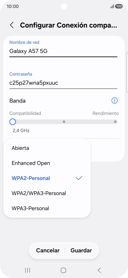 Pulsa WPA3-Personal para proteger la conexión wifi con una contraseña.