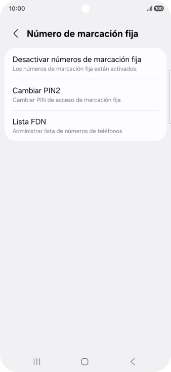 Pulsa Desactivar números de marcación fija.