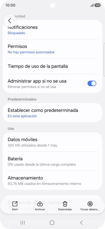 Pulsa Almacenamiento.