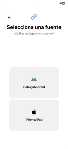 Pulsa el ajuste deseado y sigue las instrucciones de la pantalla para transferir el contenido del otro teléfono.