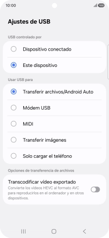 Pulsa Transferir archivos/Android Auto.