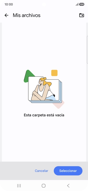 Si deseas crear una nueva carpeta, pulsa el icono de nueva carpeta y sigue las indicaciones de la pantalla para crearla.