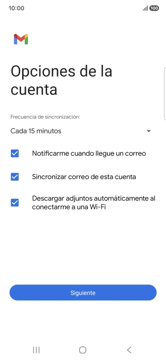 Si aparece en la pantalla esta imagen, tu cuenta de correo electrónico ha sido reconocida y configurada automáticamente. Sigue las indicaciones de la pantalla para introducir más información y terminar la configuración.