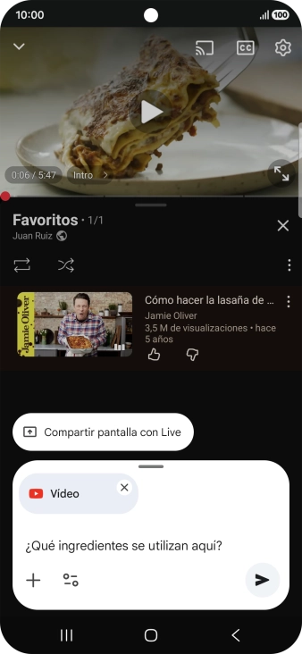 Sigue las indicaciones de la pantalla para escribir o decir en alto la pregunta que quieres hacer del vídeo.