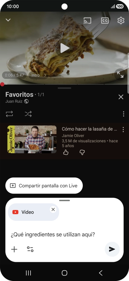 Sigue las indicaciones de la pantalla para escribir o decir en alto la pregunta que quieres hacer del vídeo.