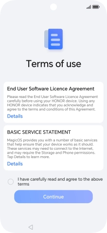 Press the field to accept the licence agreement.